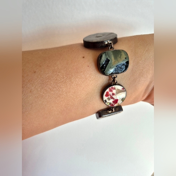 925 Silver&Multi-stoned vintage toggle bracelet made by Sandy Baker 8.268" - Picture 8 of 16